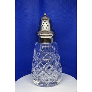 VTG Cut Crystal Muffineer/ Sugar Shaker Silver Plate Lid EUC